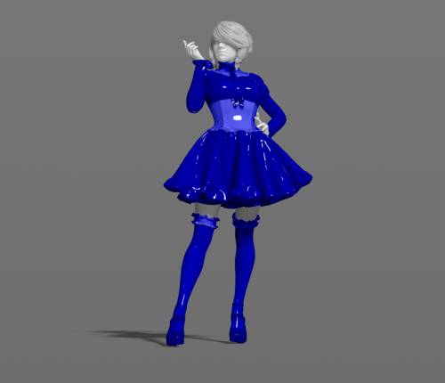 3d модель девушки в синем платье 