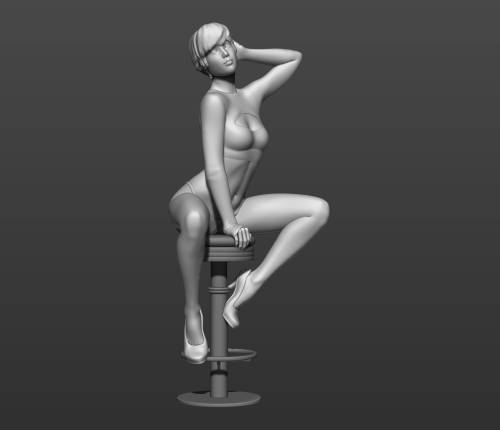 3д модель девушки на барном стуле 