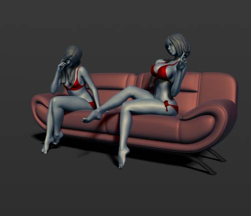 2 девушки на диване. 3d print model 