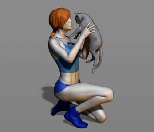 3d модель для 3d печати. Девушка с котом. Джессика Честейн. Похудела слегка.