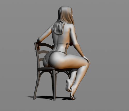 3d модель для 3d печати. Фигуристая особа на стуле скучает. Это вариация позы модели "Мэри правильный Поппинс".