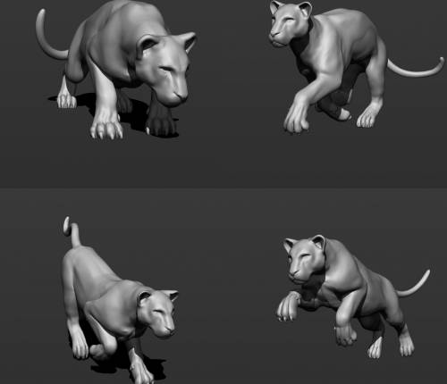 Модели для 3d печати. Тигр в четырех позах. Тигр в процессе охоты
