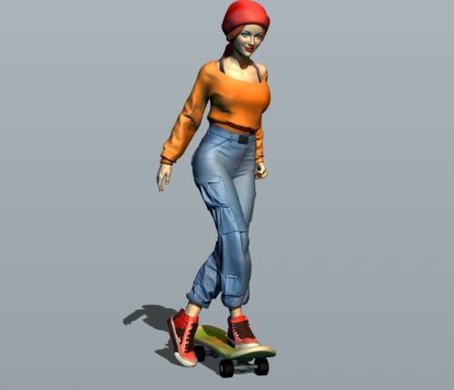 Девушка катается на скейтборде. Визуализация. Фигурка из серии "Скейтбордистка".
Модель 0689